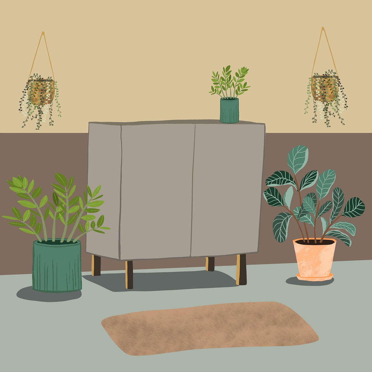 cabinet, meubles, nature, accueil, plante, pièce, motif, numérique