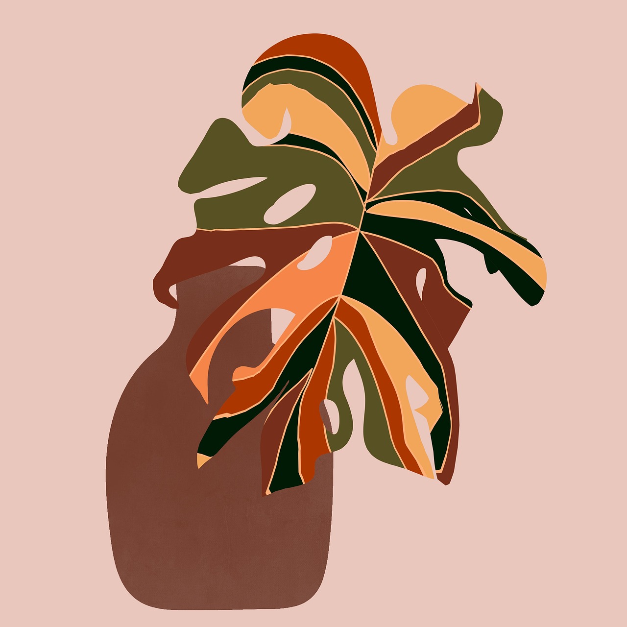 plantes, pot, feuilles, botanique, dessin, nature, minimaliste, facile