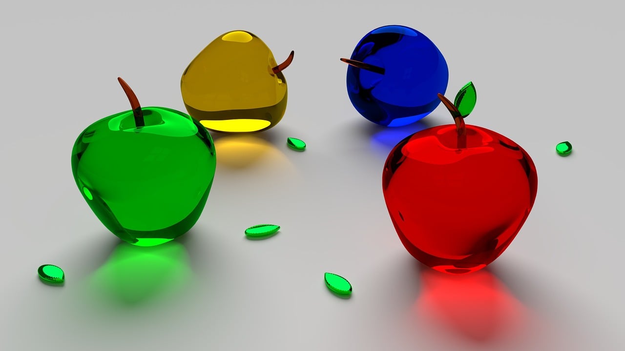 pomme, verre, fruit, transparent, fonds d'écran 3d, fond d'écran, 3d