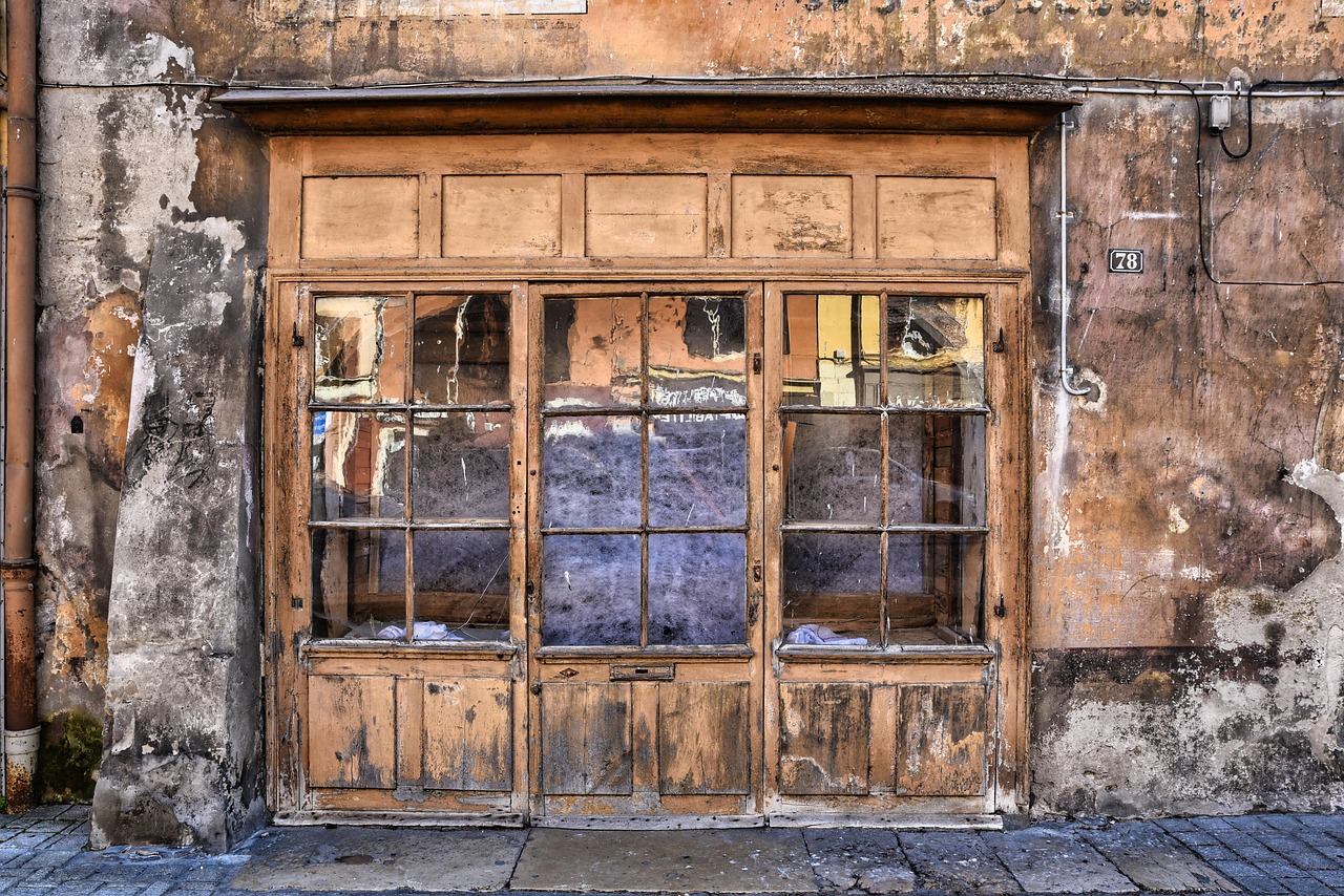 porte, entrée, des pierres, la fenêtre, mur, ancien, façade, volets