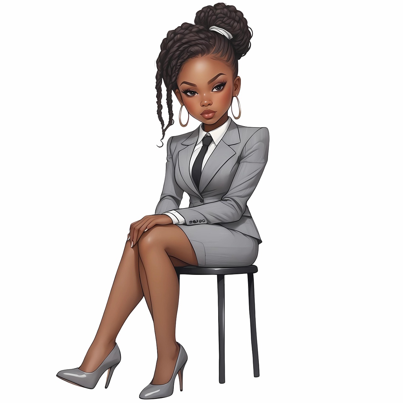 ai généré, fille, cheveux afro, afro-américain, chibi, dessin animé