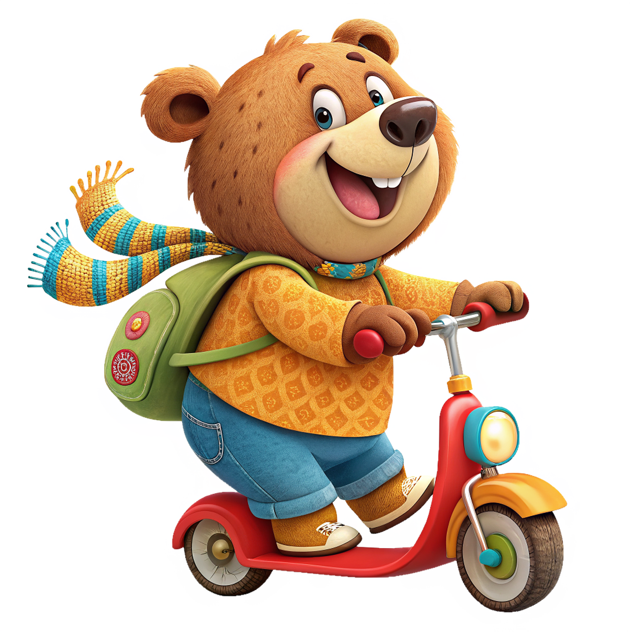 ai généré, ours, ourson, trottinette, transport, urbain, mobilité, scooter électrique, voyage