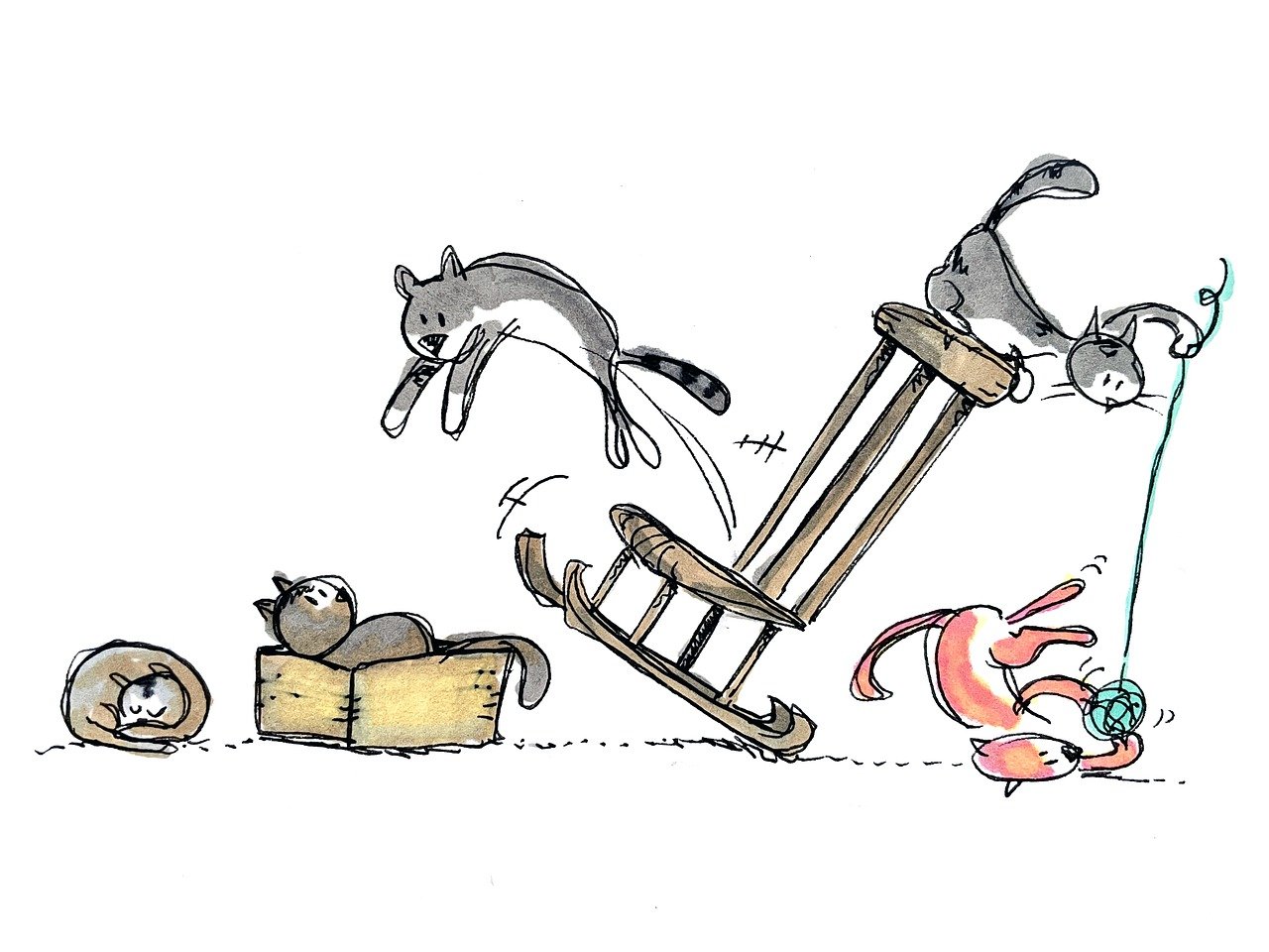 chats, chats jouant, animaux domestiques, nature, animaux, félin, dessin