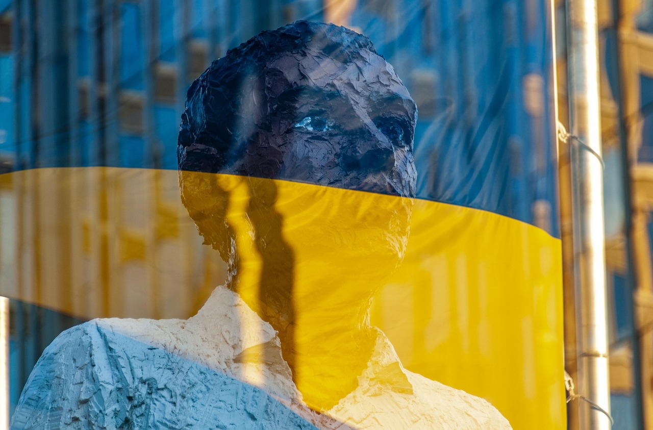 drapeau, ukraine, sculpture, homme, conflit, guerre, le papier mâché, ouvrages d'art, art, translucide
