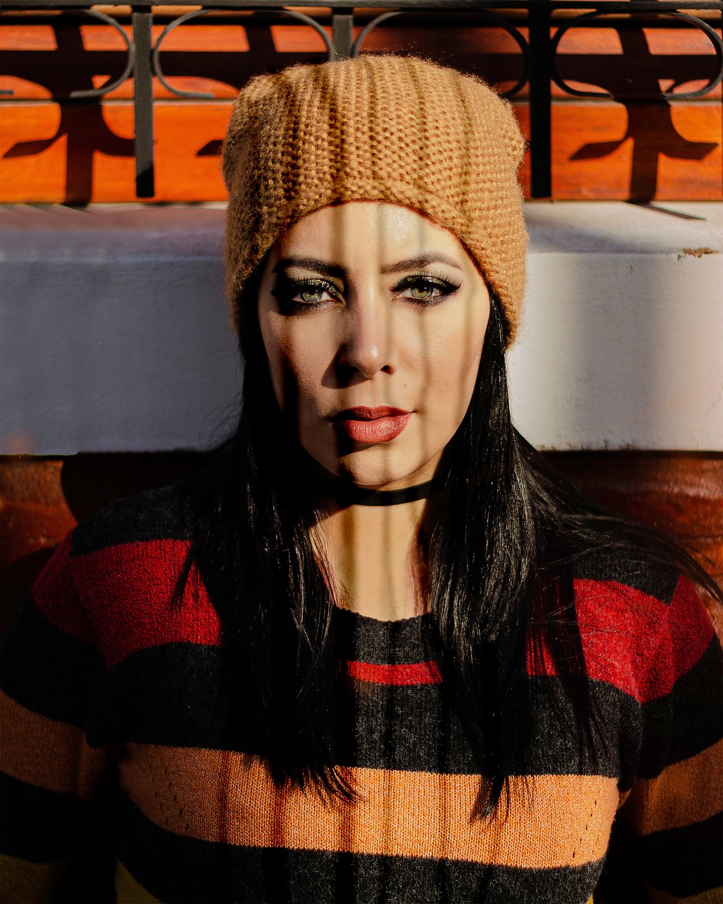 femme, maquette, portrait, en plein air