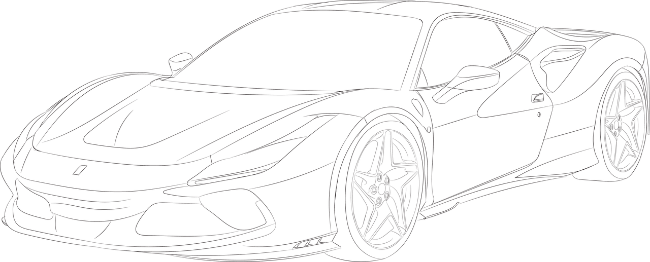 ferrari, ferrari f8, super voiture, voiture, véhicule, auto, dessin au trait, transparent, coupé