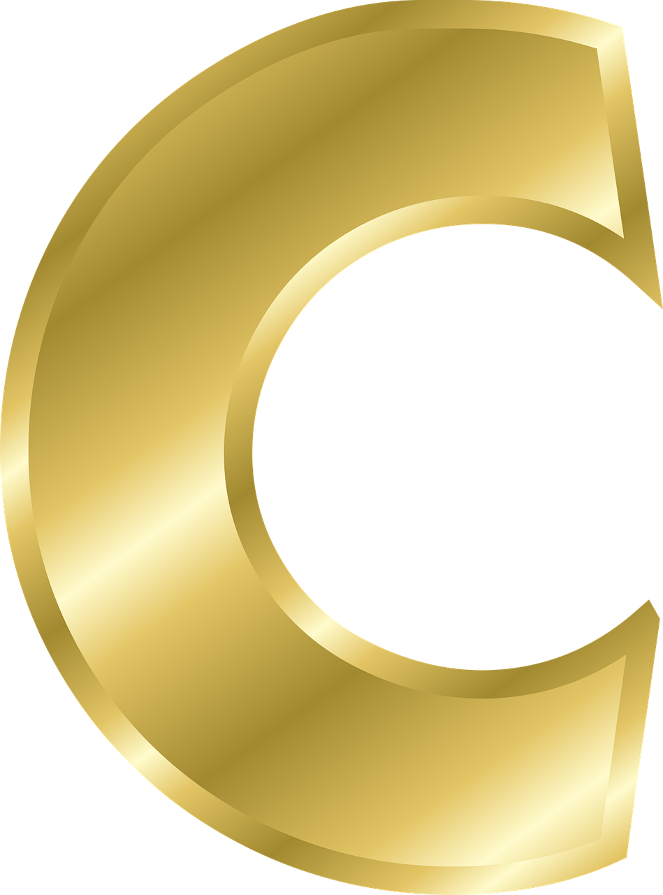 lettre, c, lettre majuscule, alphabet, abc, or, pente