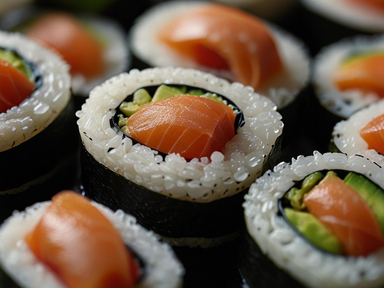 sushi, zoomer sur les sushis, asiatique, alimentaire, rouleaux de sushi, rouleaux, japonaise, restaurant, sushiro, affiche de sushis, art des sushis, photographie de sushis, corés, nourriture asiatique, restaurant asiatique, effet boken dans les sushis