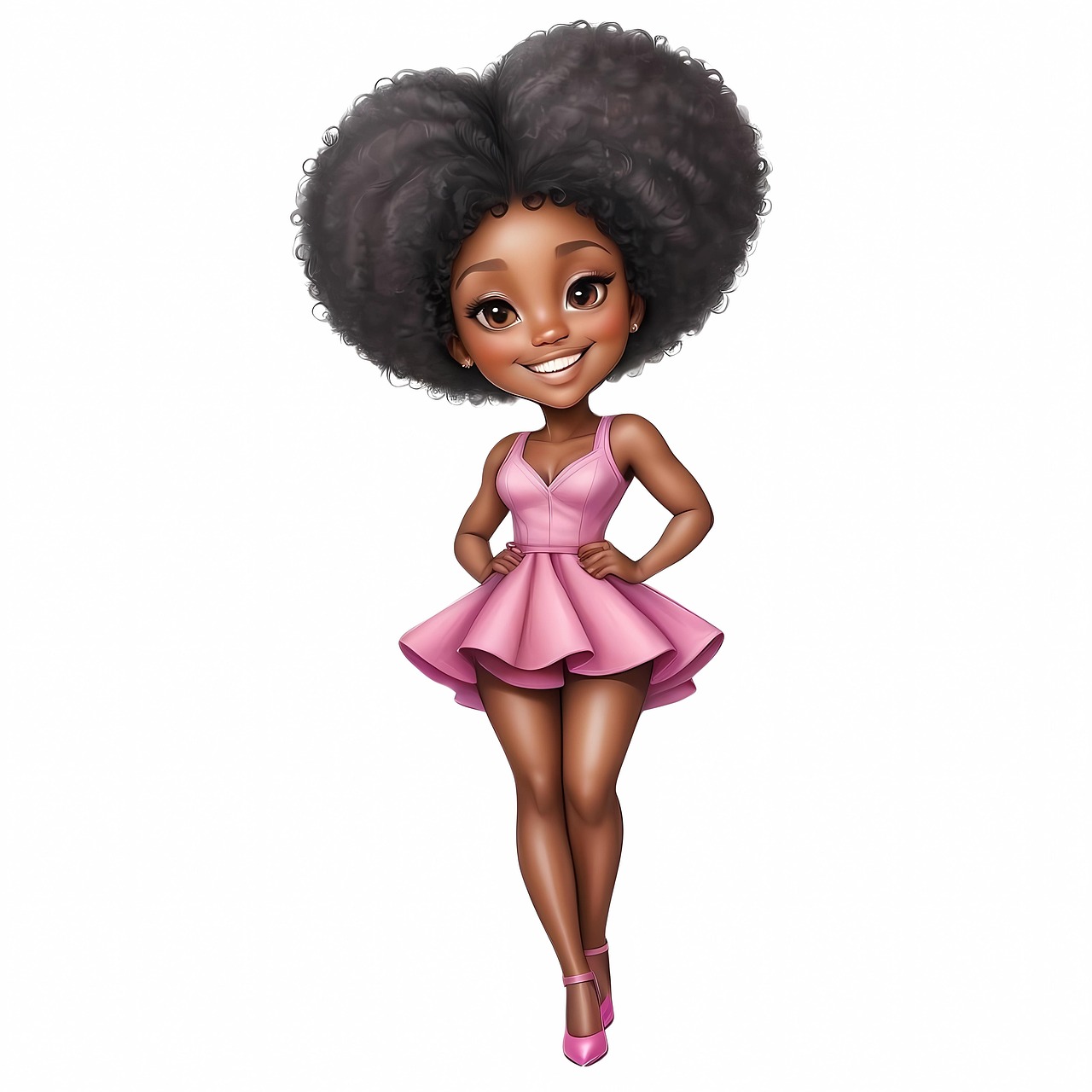 ai généré, fille, cheveux afro, afro-américain, chibi, dessin animé
