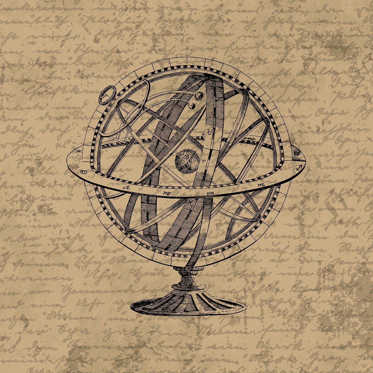 armillaire, astronomie, céleste, rétro, vieille, antique, orbe, ancien, sphère, monde, la flèche, symbole, lettre, texte, grunge, texture, scrapbooking, éphémère, décoratif, conception, papier
