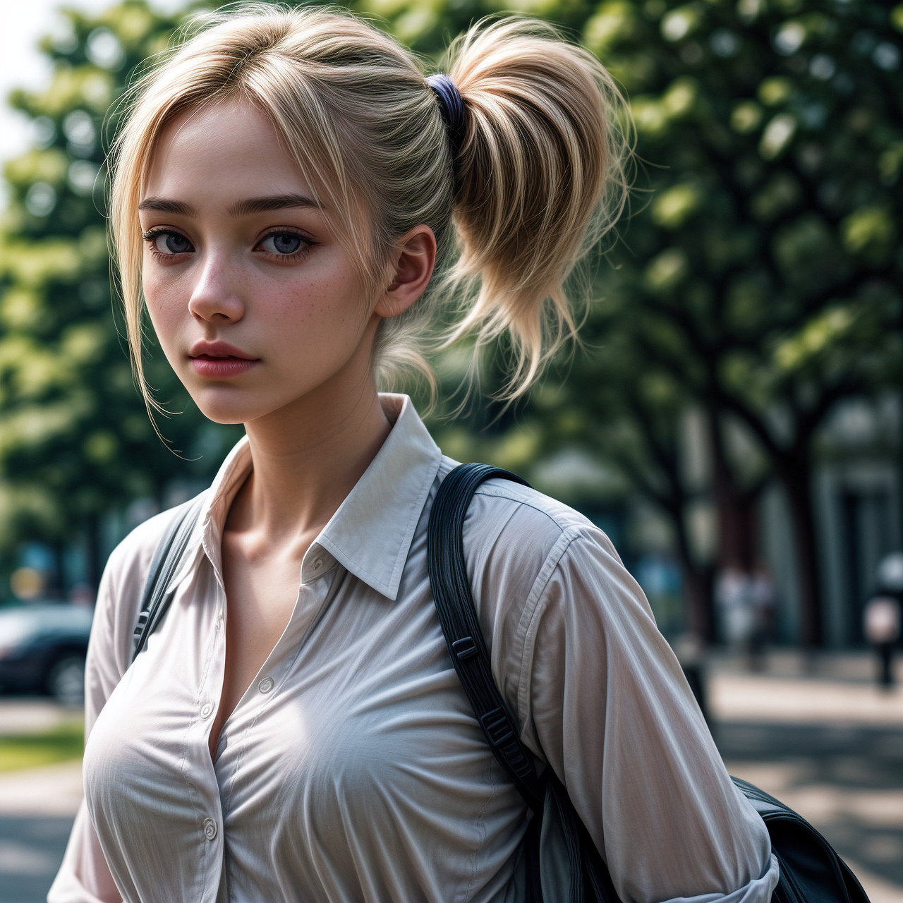 belle, mignonne, jolie, femme, fille, lycée, sac à dos, fille à dos, qui a créé