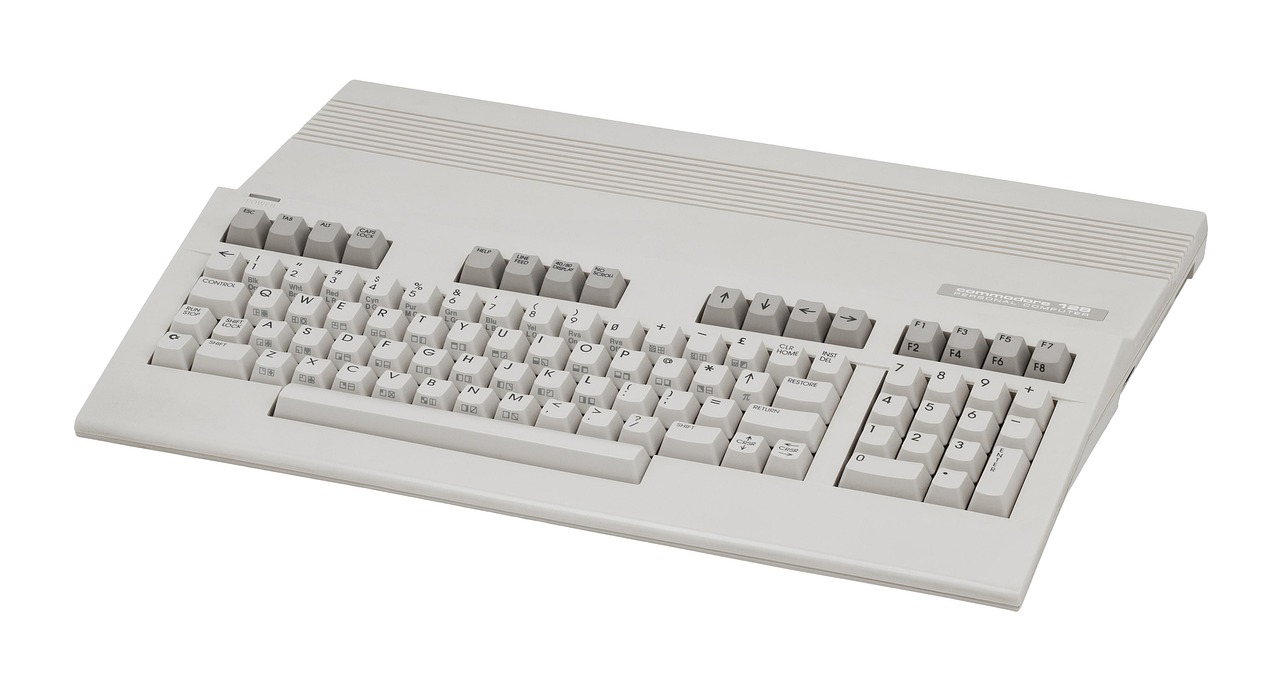 commodore, c128, c64, ordinateur, clavier, vieille, la technologie