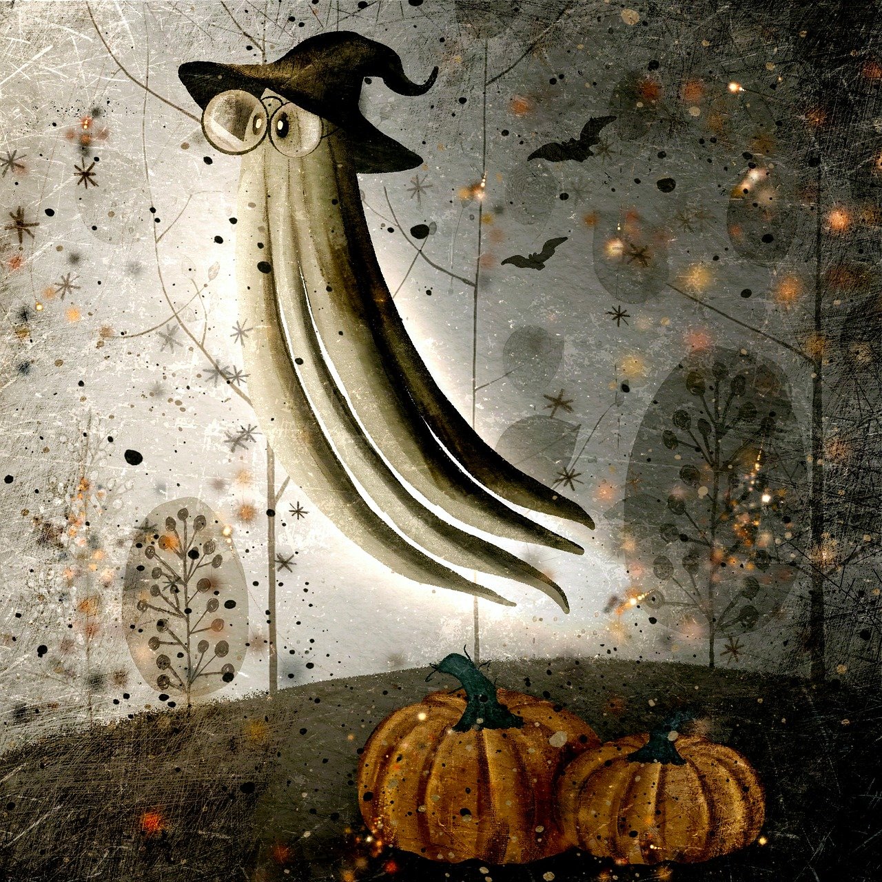 fantôme, halloween, foncé, triste, personnage, citrouille, tombe, sur le terrain, octobre, effrayant