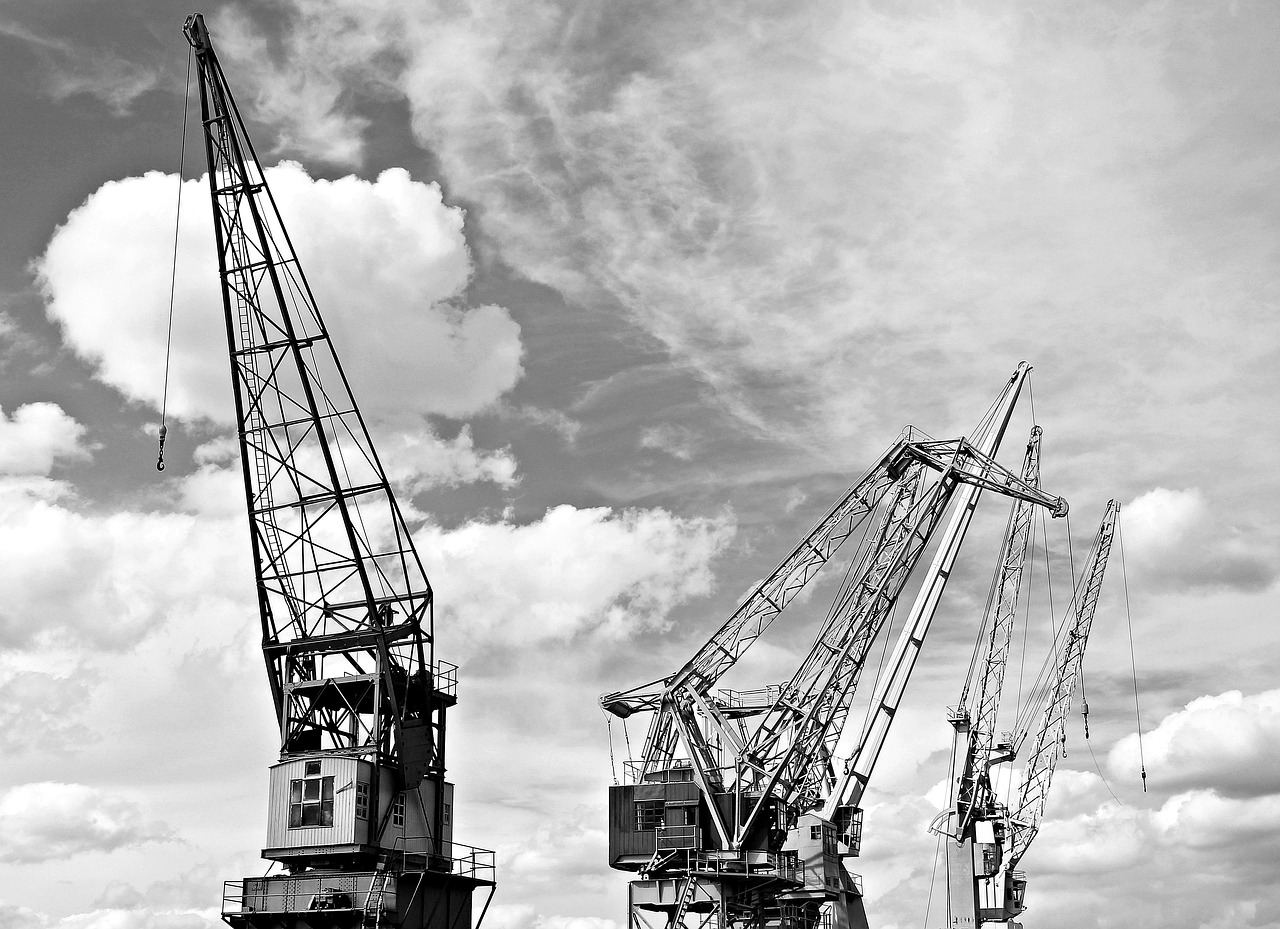 grues portuaires, paradis, des nuages, industrie, port, grues, expédition, grues de chargement, nature, transport de marchandises, transport, marchandises générales, chargement, décharger, chargement et déchargement