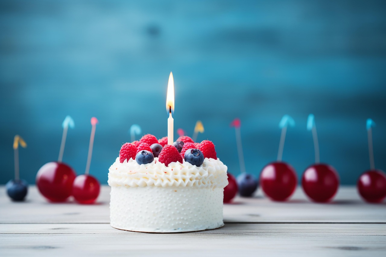 gâteau, baies, bougie, gateau éponge, sucré, délicieux, joyeux anniversaire, des fruits, fête, velours rouge, célébration, célébrer, un événement, le dessert, ai généré