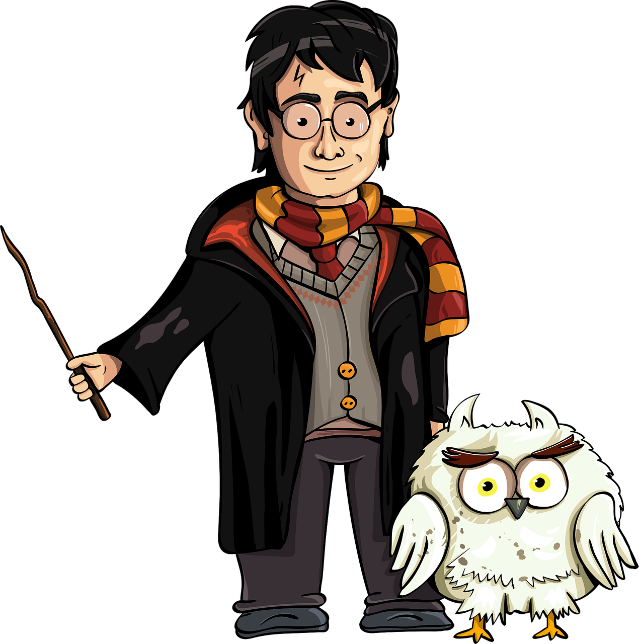 harry potter, fan-art, le magicien, hibou, baguette magique, harry, potter, la magie, rowling, le mage, le personnage, dessin animé, le sourire, bon, animal de compagnie, séparé, mignon, harry potter, harry potter, harry potter, harry potter, harry potter