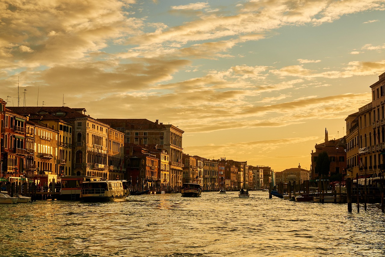 italie, grand canal, le coucher du soleil, venise, grand canal de venise, repère, nature, canal