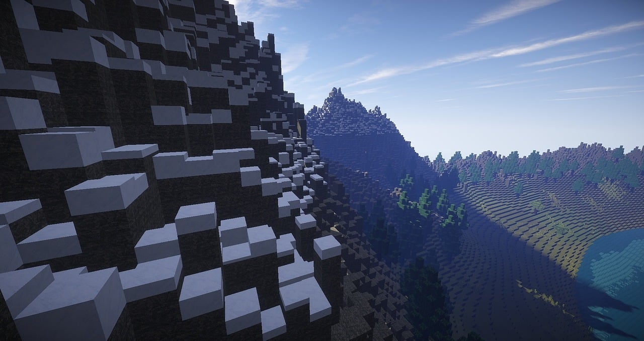 minecraft, montagne, nature, jeu vidéo, blocs, paysage