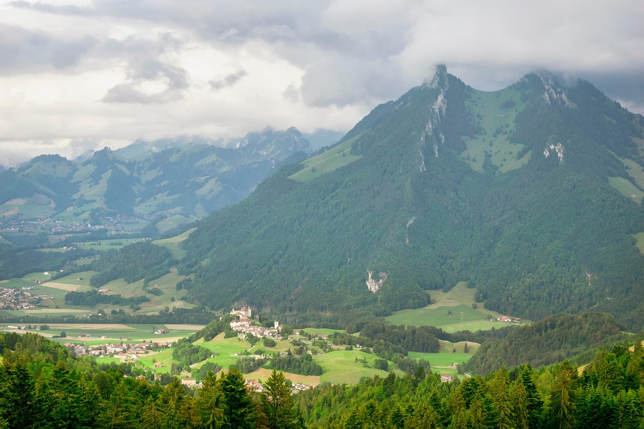 montagne, vallée, paysage, des nuages, brouillard, nature, gruyère, suisse
