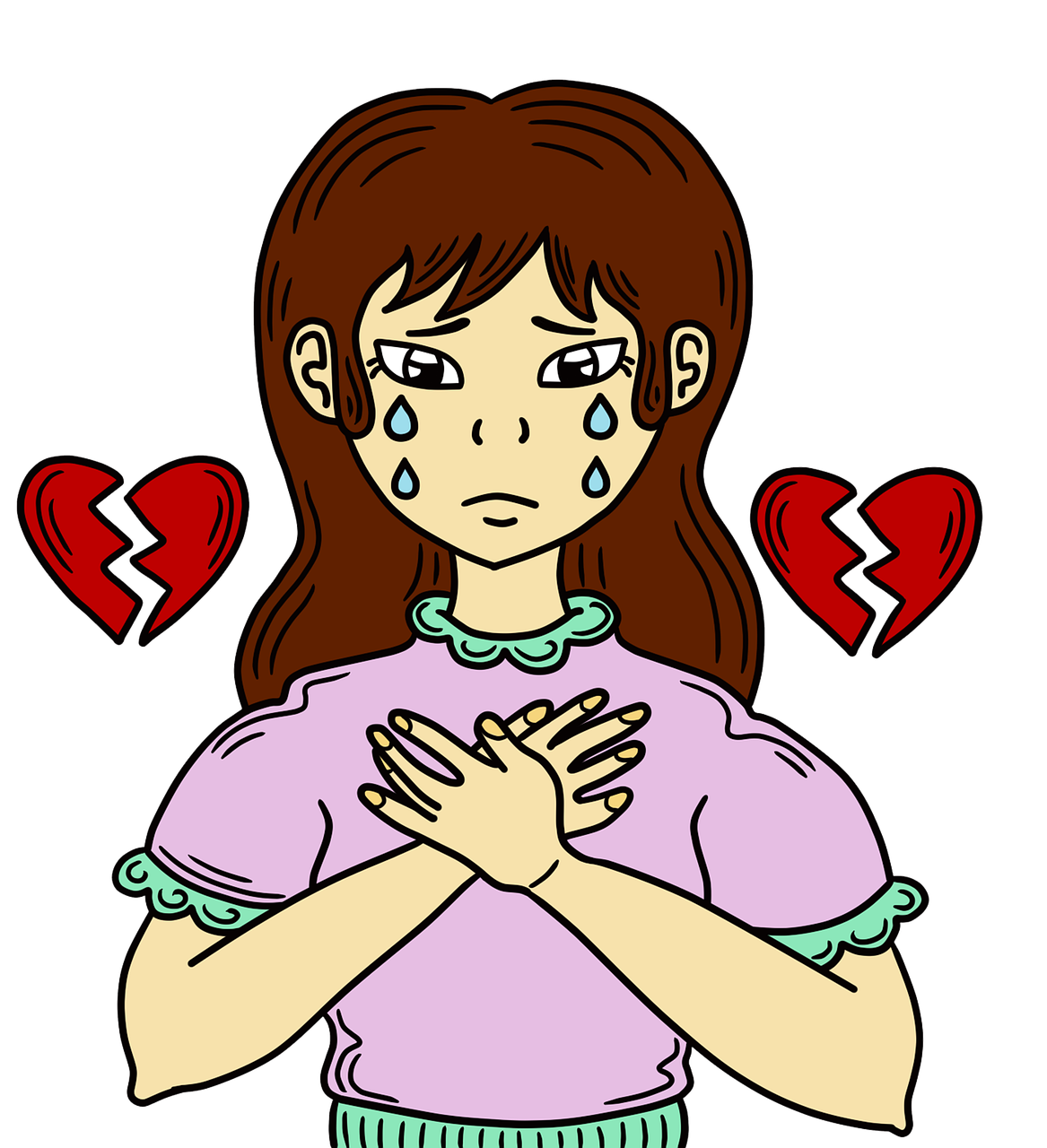 émotions, triste, solitaire, pleurs, bouleversé, sentiments, faire mal, coeur brisé, dévasté, coupé, dessin au trait