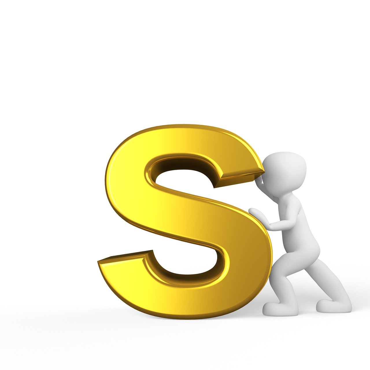 s, lettre, pousser, homme, 3d, majuscule, or, anglais, homme 3d