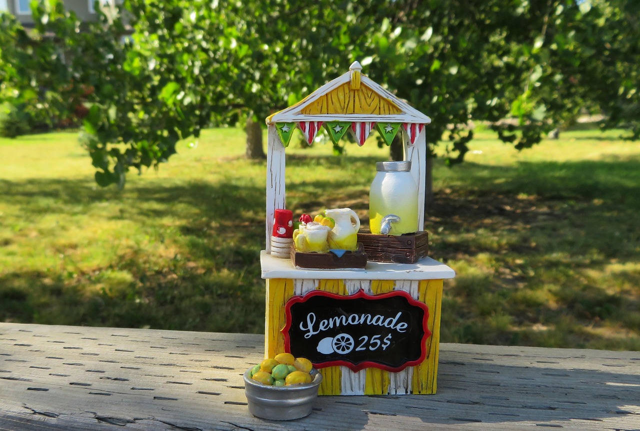 stand de limonade, limonade, l'été, boisson, boire, frais, citron, jaune, nature, agrumes, rafraîchissement, fait maison