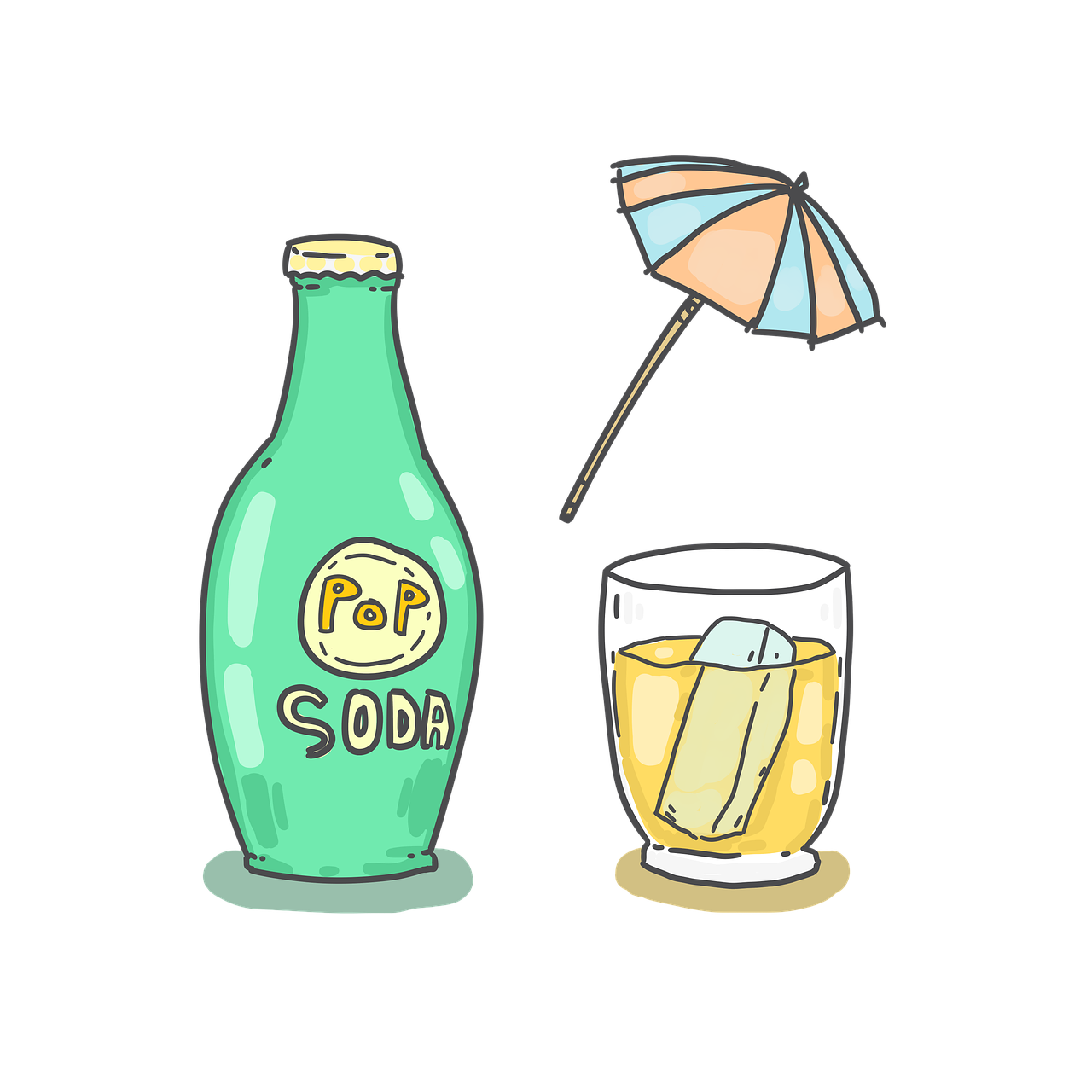 un soda, pop, boire, aliments, goûter, rafraîchissement, dessin animé, coupé, clipart