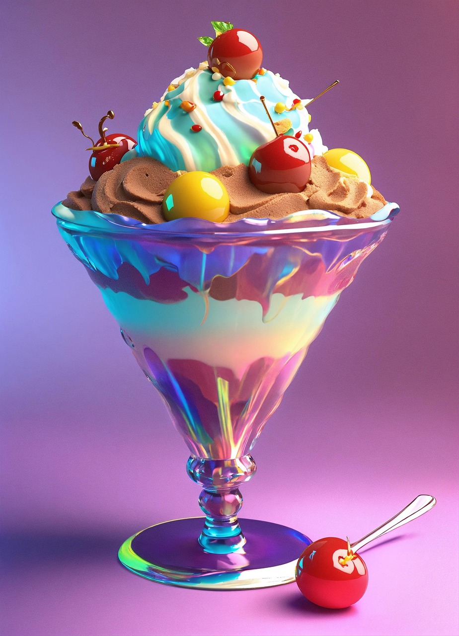 ai généré, crème glacée, crème glacée molle, sundae, gelé, le dessert