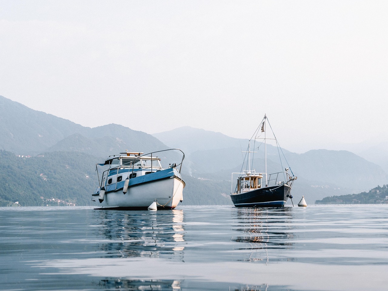 bateau, nature, faire de la pêche, lac, montagne, italie, mer