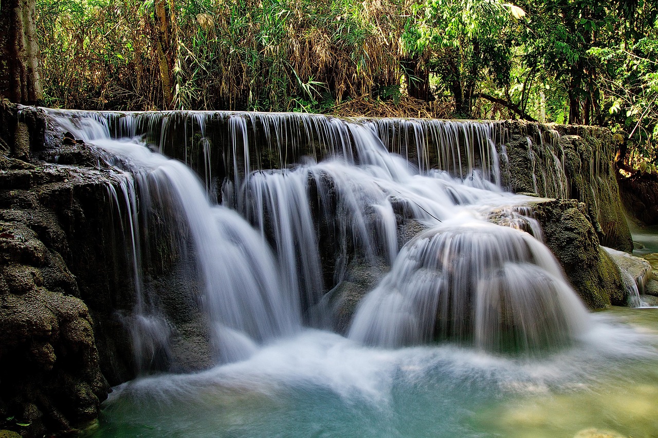 cascades, cascade, nature, fleuve, l'eau, paysage, scénique, torrent, couler, eau qui coule, la campagne, chutes de kuang si, luang prabang, laos, cascade, cascade, cascade, cascade, cascade, laos