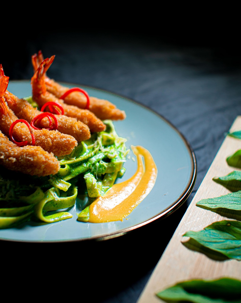 crevette, pâtes, repas, assiette, aliments