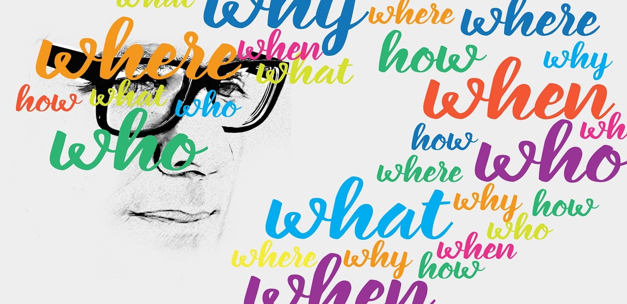 des questions, homme, lunettes, qui, comment, quelle, où, pourquoi, lorsque