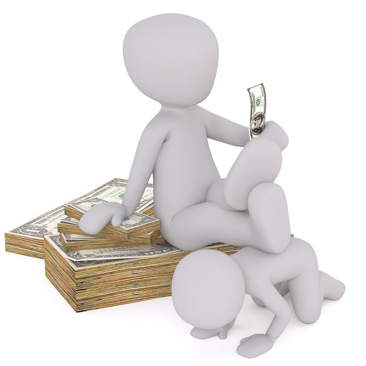 dollar, devise, capitalisme, fonds, billets de banque, faire un don, sembler, argent, signe dollar, us-dollar, billet d'argent, masculin, modèle 3d, isolé, 3d, maquette, tout le corps, blanche, homme 3d