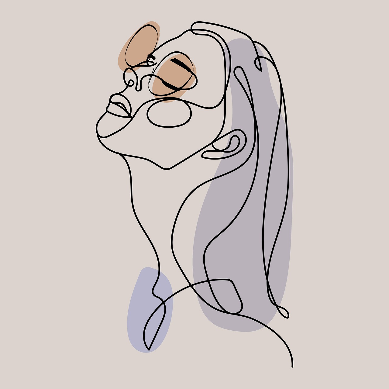 femme, fille, dame, visage, dessin, fond, conception, art, affiche, bohème, bohémien, facile, ligne, lignes, couleur, formes, couleurs