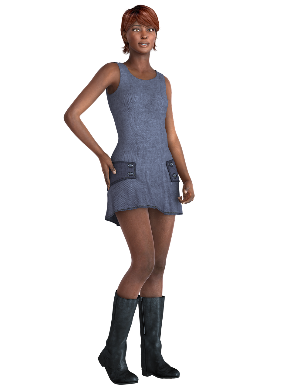 femme, pose, bottes, robe, tous les jours