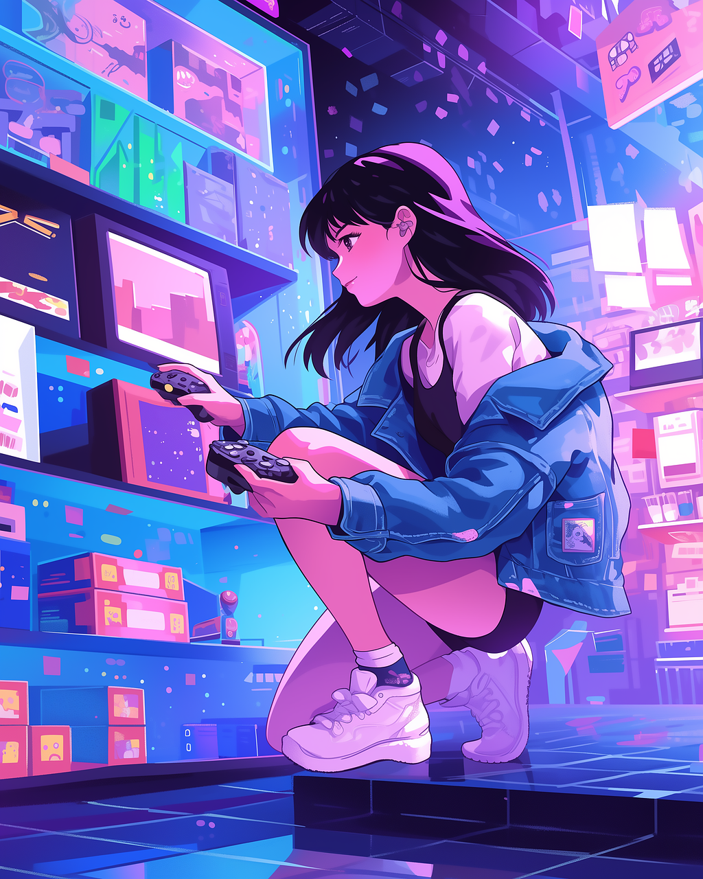 fille, art, qui, à mi-parcours, jeu, xbox, qui a créé