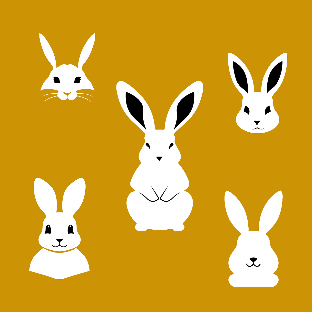 lapin, lièvre, silhouette, animal, mignonne, moutarde, orange, nature, blanche, dessin