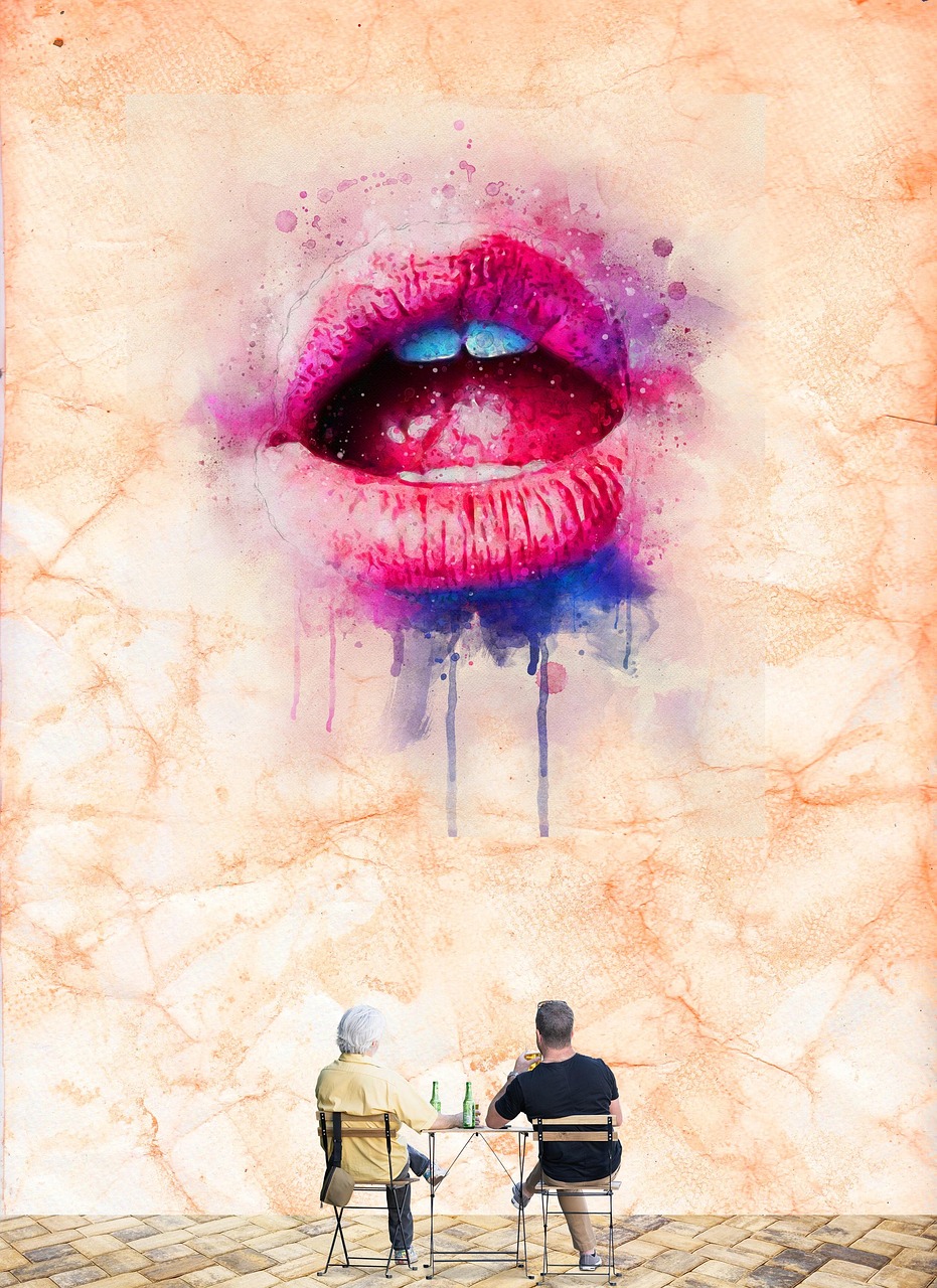 les dents, bouche, embrasser, la peinture, art