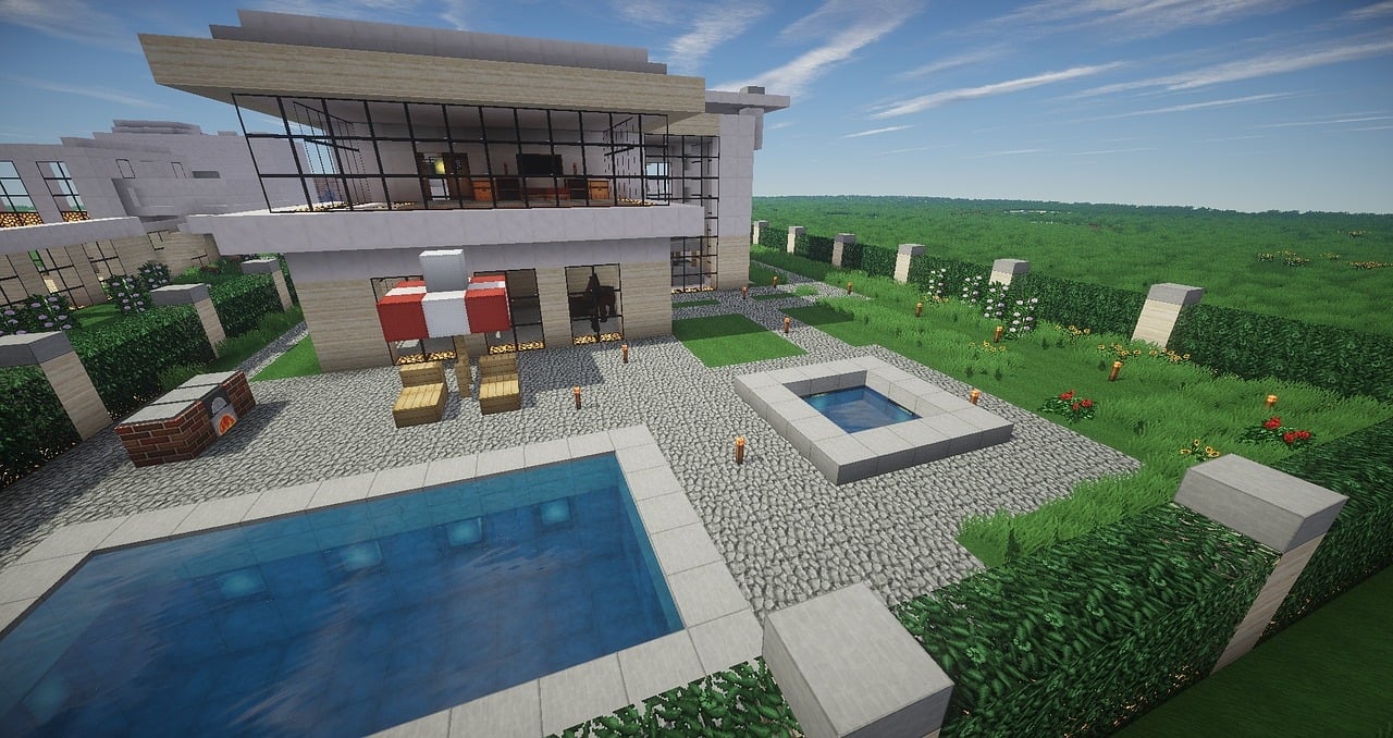 minecraft, bassin, l'architecture, architecture moderne, maison moderne, extérieur, journée, arrière, minecraft, minecraft, minecraft, minecraft, minecraft, maison moderne, maison moderne