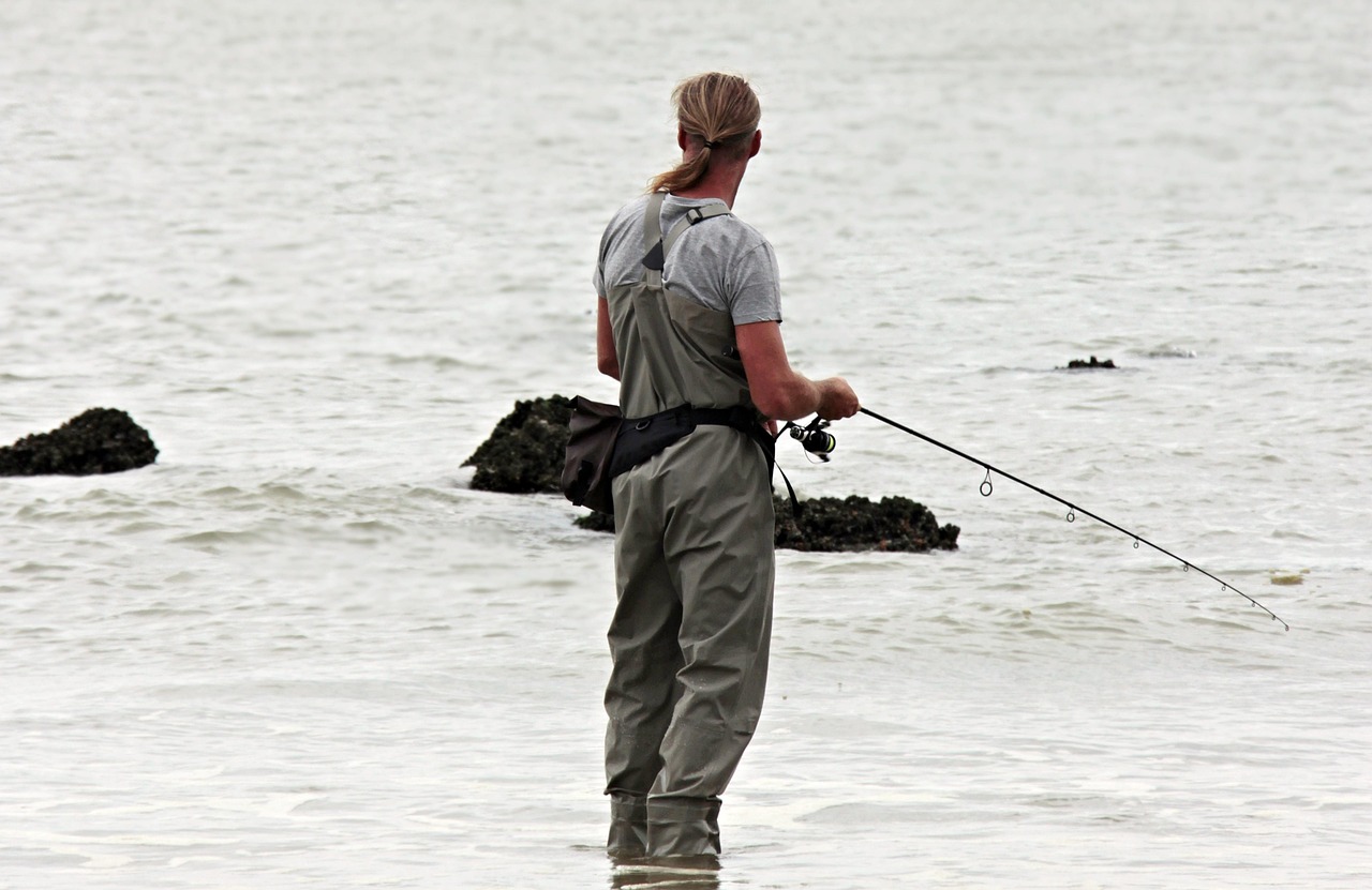 pêcheur, faire de la pêche, la mer du nord, eaux, mer, nature, plage, temps libre, l'eau, des sports, côte, sports de loisirs, charnière, canne à pêche, anglerhose