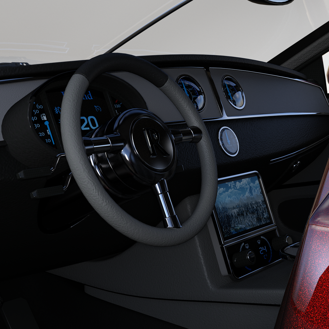 volant de direction, compteur de vitesse, tableau de bord, contrôle, intérieur, speedster, autoradio, voiture, la navigation, écran, futuriste, lecteur cd, gps, espace intérieur, buses de ventilation, raccord
