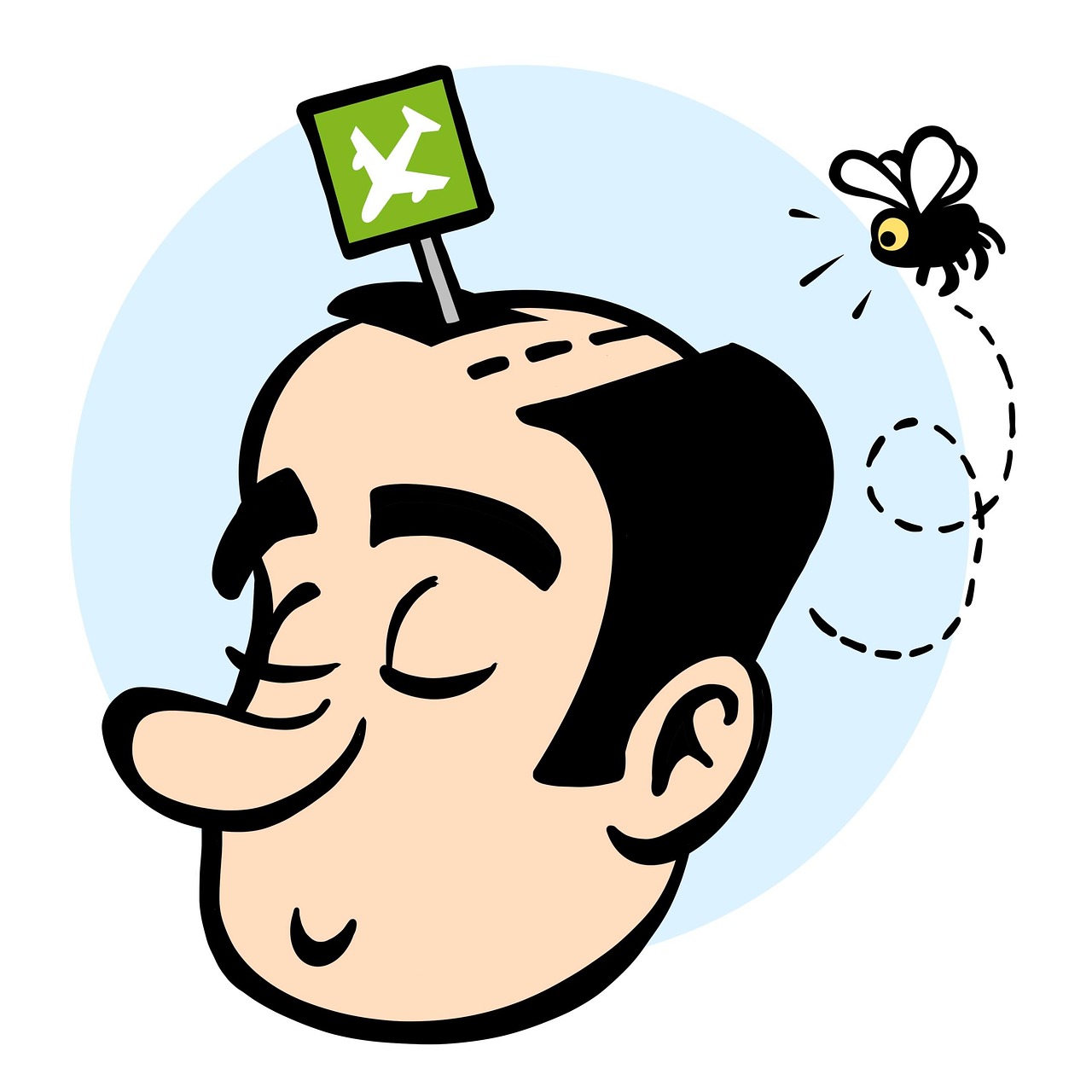 calvitie, calvitie masculine, dessin animé, aérodrome, aéroport, piste, atterrissage, perte de cheveux, clipart