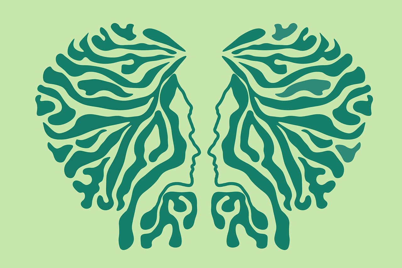 conscience de soi, auto-libération, l'amour de soi, confiance en soi, twins, cœur, visages, miroirs, double, fratrie, estime de soi, personnalité, amour propre, assurance, réflexion sur soi, concept, art numérique, psychologie, logo, couvrir, courage