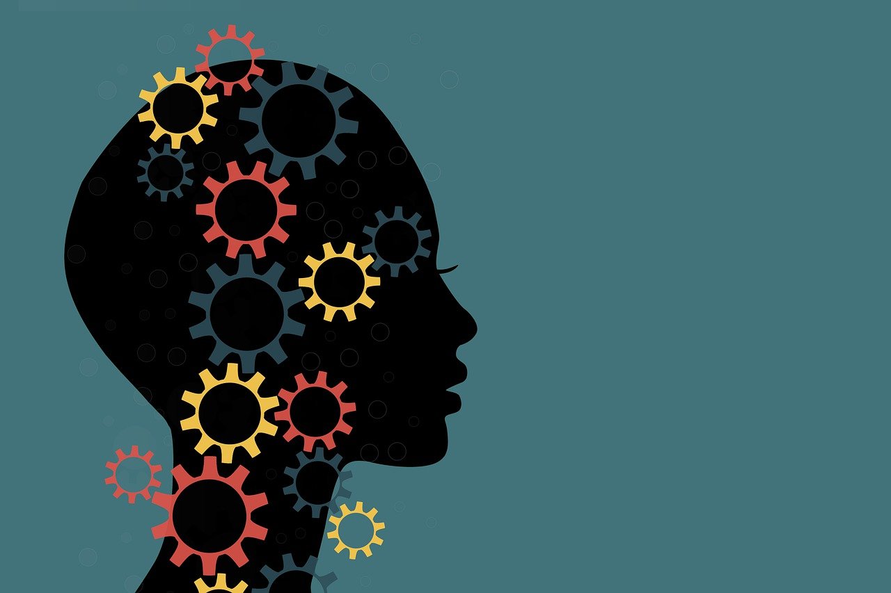 engrenages, diriger, silhouette, profil, visage, une fonction, ensemble, interaction, conduire, équipe, la technologie, façon de penser, mécanique, transmission, comment fonctionne