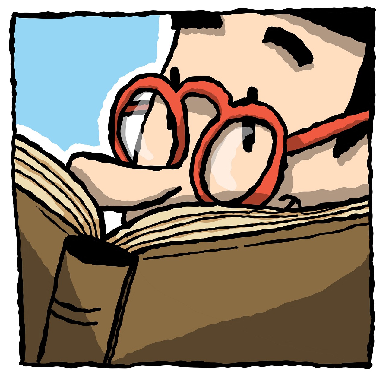 homme, en train de lire, livre, page, lunettes, dessin animé, fermer, gens, relaxation, auteur, papier, personne
