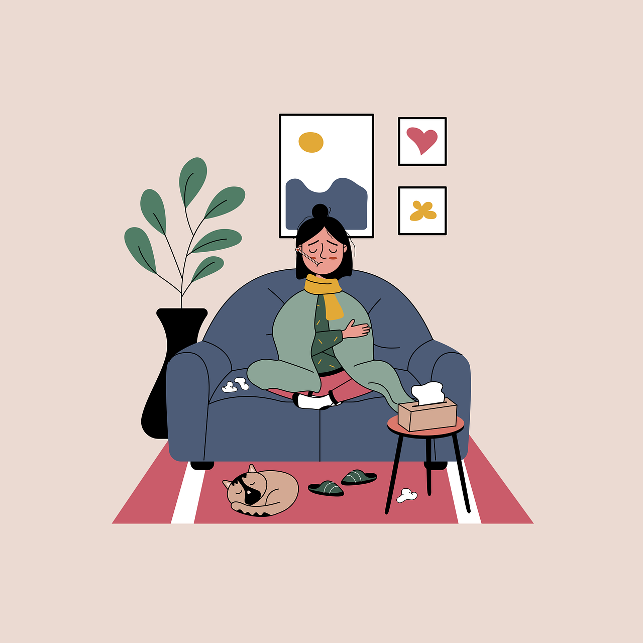 malade, grippe, animal, du froid, cat, hiver, animal de compagnie, covid, fille malade, se sentir malade, avoir froid