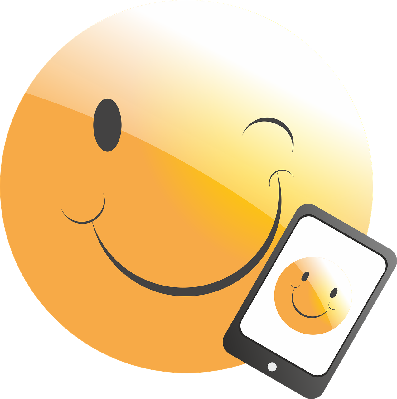 mobile, smartphone, téléphoner, émoticône, smiley, le sourire, grin, visage, faire un clin d'oeil, faire un clin d'œil à