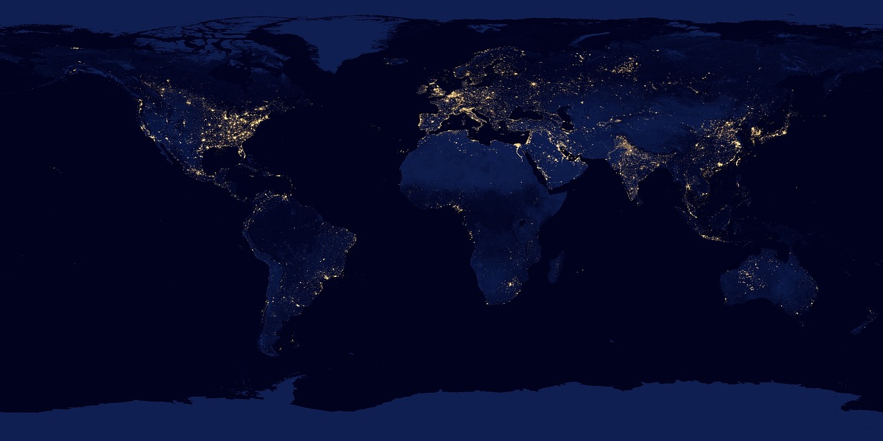 monde, carte, image satellite, continents, carte satellite, terre, carte du monde, nuit, foncé