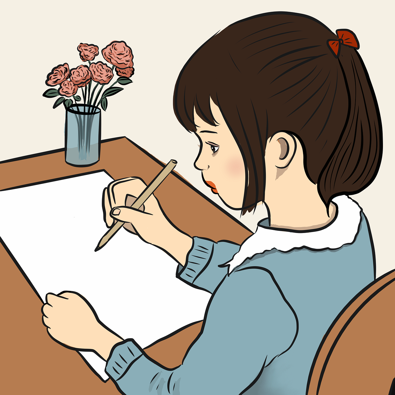 pour écrire, papier blanc, stylo, dessiner, fille, femme, tenir un stylo, crayon, magnifique