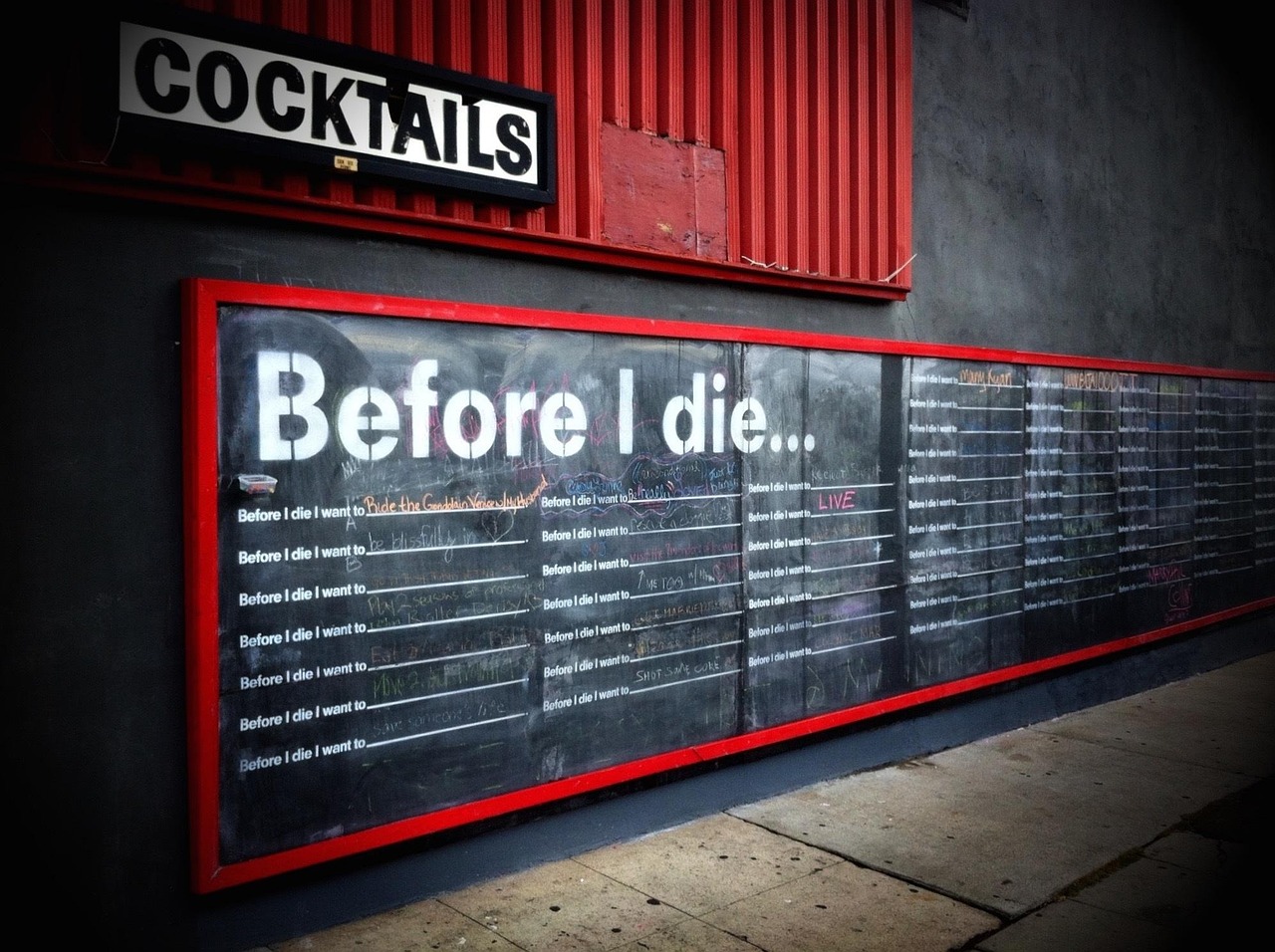 tableau, bar, souhaiter, liste de seau, planifier, écrivez, faire, tableau noir, signer